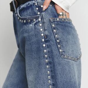 Reformation Blue Studded High Rise Jeans